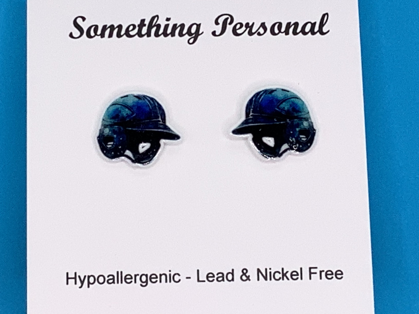 Blue Baseball Helmet Earrings